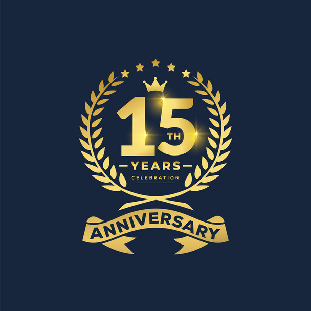 Diseño del logotipo de la celebración del aniversario de 15 años con cinta decorativa o pancarta. 15 años aniversario celebraciones logo concepto - Vector, imagen