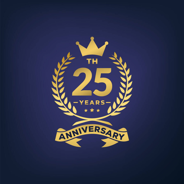 25 años aniversario laurel corona logotipo o icono. 25 Años Aniversario elegante Gold Line Celebración Vector - Vector, imagen