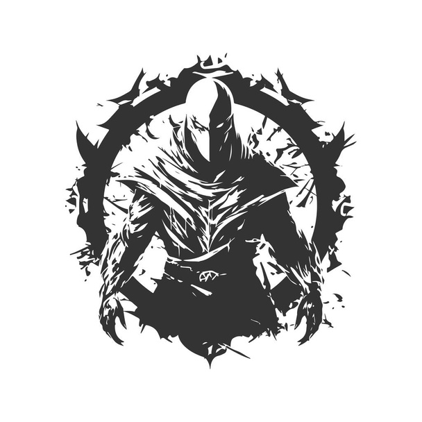 doom arcaniste de colère et de divinité, vintage logo ligne art concept noir et blanc couleur, illustration dessinée à la main - Vecteur, image