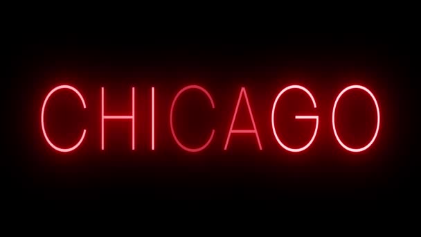 Vermelho cintilando e piscando sinal de néon animado para Chicago - Filmagem, Vídeo