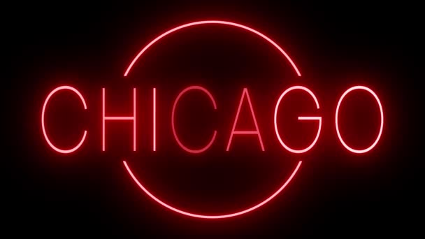 Rosso tremolante e lampeggiante cartello animato al neon per Chicago - Filmati, video