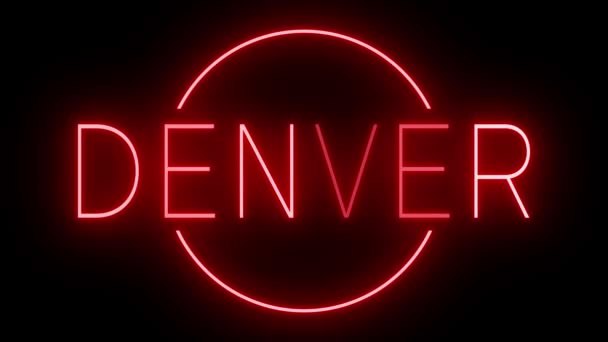 Rojo parpadeando y parpadeando signo de neón animado para Denver - Metraje, vídeo