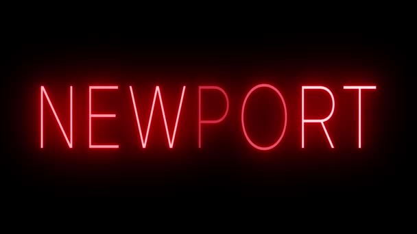 Letrero de neón animado parpadeando y parpadeando rojo para Newport - Imágenes, Vídeo