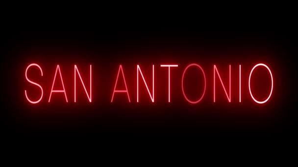 Letrero de neón animado parpadeante y rojo para San Antonio - Metraje, vídeo