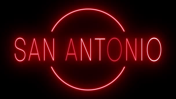 Letrero de neón animado parpadeante y rojo para San Antonio - Metraje, vídeo