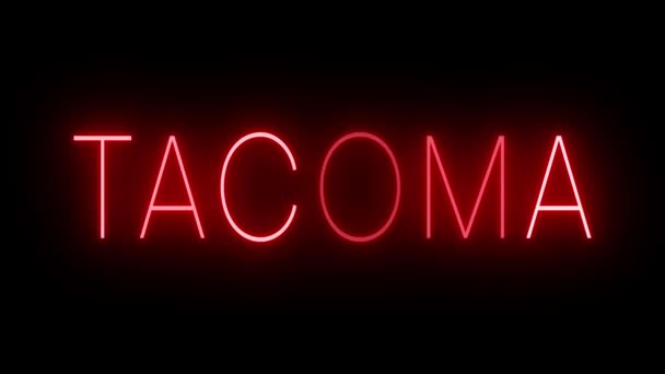 Letrero de neón animado parpadeando y parpadeando rojo para Tacoma - Metraje, vídeo