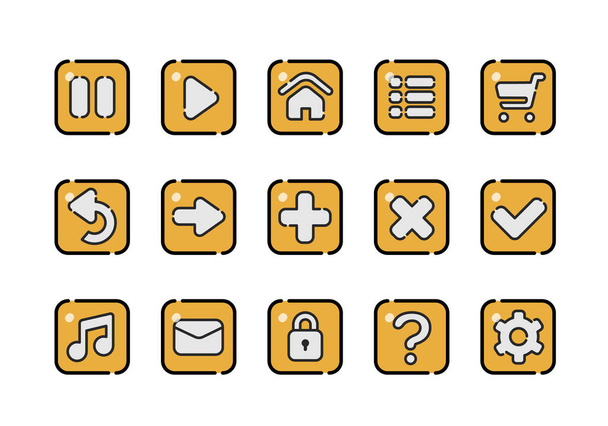 una colección de iconos con símbolos para un diseño web. Conjunto de botones para juegos, aplicaciones y sitios web. Lindo diseño de botones de dibujos animados. - Foto, imagen