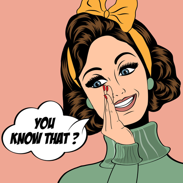 pop art cute retro woman in comics style laughing - Vector, Image
