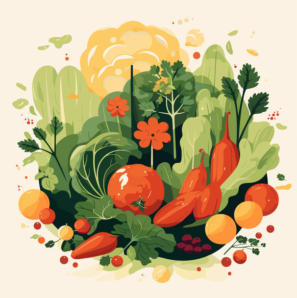 Verduras frescas para una comida saludable. Aislado en el fondo neutro. Ilustración de alimentos vectoriales. - Vector, Imagen