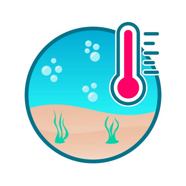 Ocean warming concept. Ocean acidification. Climate change. Global warming. Environmental ecosystem damage. Increasing sea temperatures. Greenhouse gases emission absorption. Vector illustration.  - Vector, Image