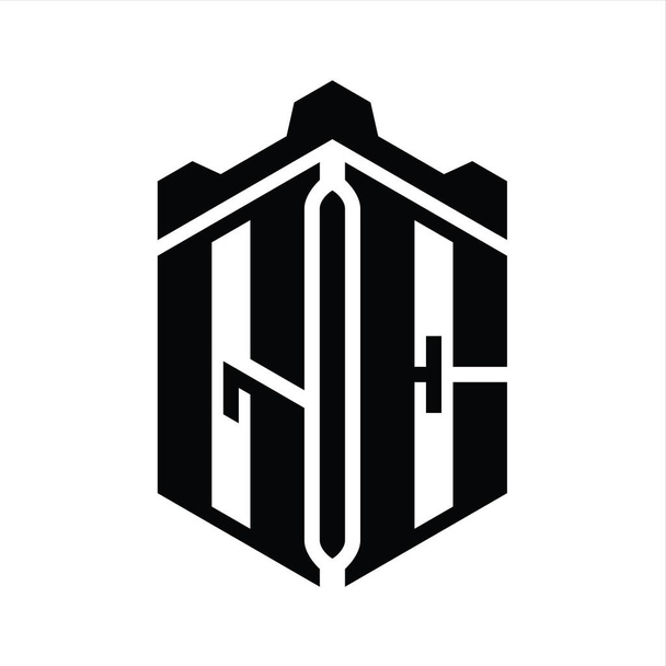 GE Letter Logo monogrammi kuusikulmio muoto kruunu linna geometrinen tyyli suunnittelu malli - Valokuva, kuva