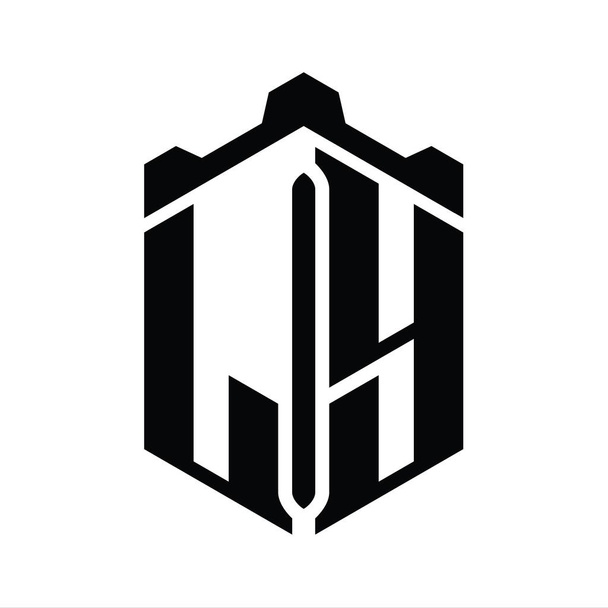LY Letter Logo μονόγραμμα εξάγωνο σχήμα με στέμμα κάστρο γεωμετρικό στυλ πρότυπο σχεδιασμού - Φωτογραφία, εικόνα