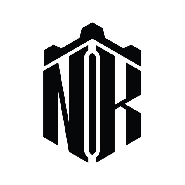 NK Letter Logo monogram hatszög alakú korona kastély geometriai stílus design sablon - Fotó, kép