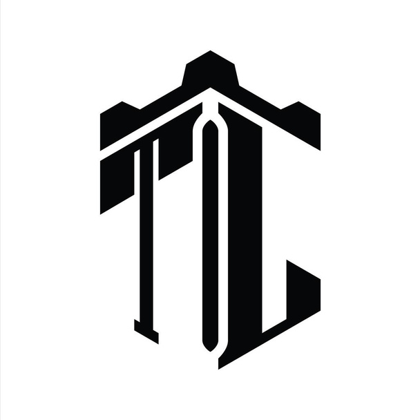 TL Letter Logo monogram zeshoek vorm met kroon kasteel geometrische stijl design template - Foto, afbeelding