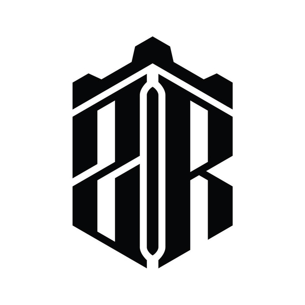 ZR levél Logo monogram hatszög alakú korona vár geometriai stílusú design sablon - Fotó, kép