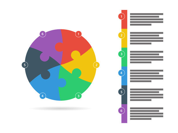 Platte regenboog spectrum gekleurde puzzel presentatie infographic sjabloon met verklarende tekstveld. Vector grafische sjabloon. - Vector, afbeelding