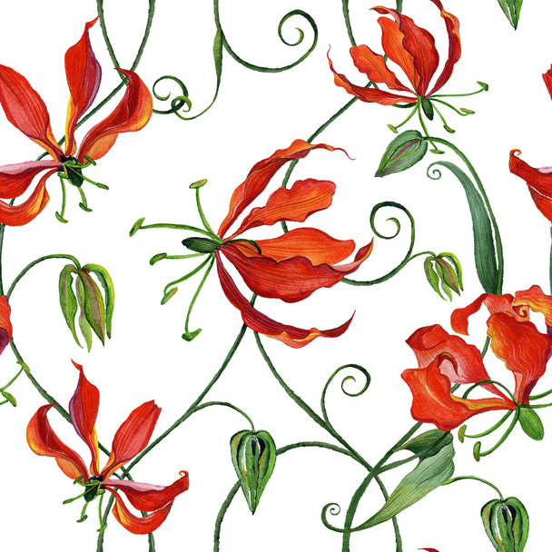 Seamless pattern with watercolor gloriosa flowers - Fotó, kép