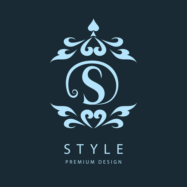 Simple and graceful floral monogram design template. Elegant line art logo design. Letter S. Vector illustration - Vektör, Görsel