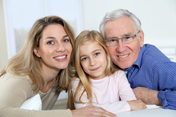 Portrait of smiling grandpa, mother and child - Photo, image
