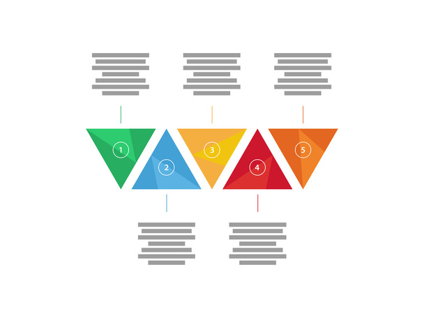 Kleurrijke spectrum regenboog geometrische driehoekige negen dubbelzijdige presentatie infographic diagram grafiek vector grafische sjabloon met verklarende tekstveld geïsoleerd op witte achtergrond - Vector, afbeelding