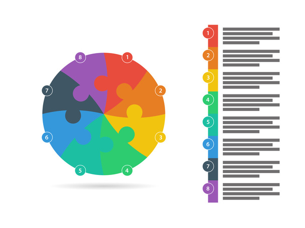 Flat rainbow spectrum colored puzzle presentation infographic template with explanatory text field. Vector graphic template. - Vector, Image