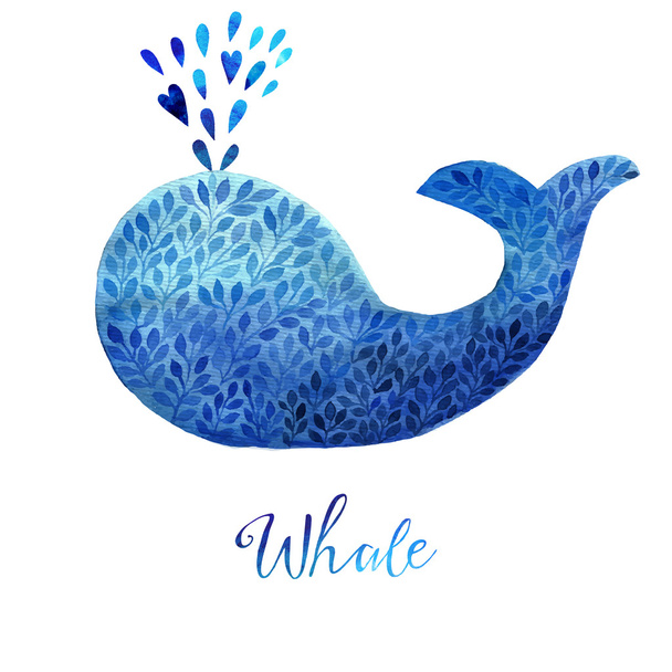 Whale made of blue flower ornament - Vektori, kuva