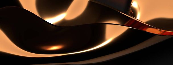 Un arrière-plan d'une image de rendu 3D moderne et élégante métallique en bronze qui dessine le mouvement et l'immobilité avec luxe en utilisant les courbes Bezier d'art contemporain. Illustration 3D de haute qualité - Photo, image