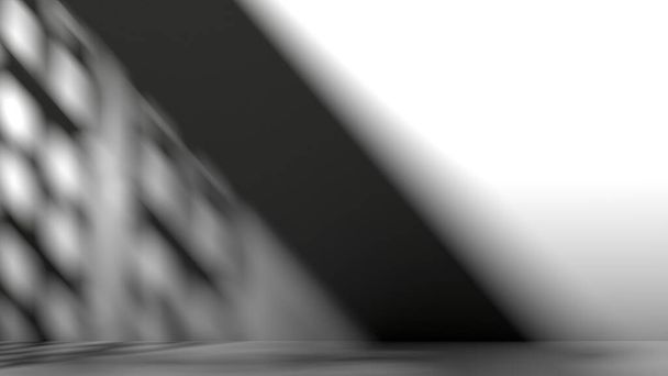 Diagonale schaduwen van roosters met pilaren met licht dat de kamer binnenkomt GOBO lichtgrijs zwart Elegante moderne 3D weergave van de achtergrond van het beeld. Hoge kwaliteit 3d illustratie - Foto, afbeelding