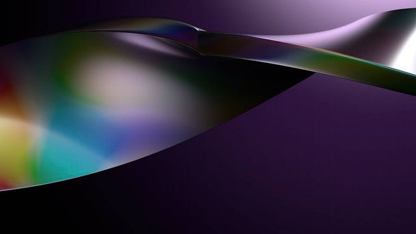 Fondo de una imagen de renderizado 3D elegante y moderna con curvas superpuestas en la meseta de metal de color arcoiris Imagen de renderizado 3D de alta resolución - Foto, Imagen
