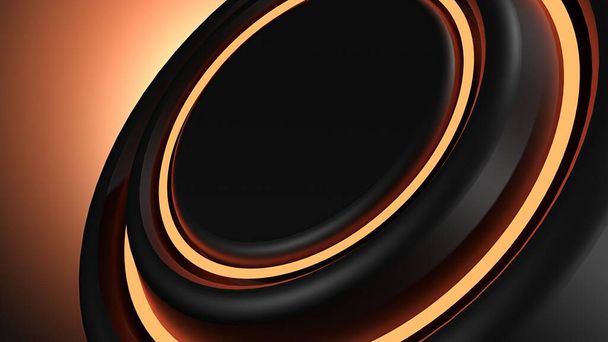 Sci-fi kierros kaksi riviä tuli hehkuva oranssi ja musta tyylikäs ja moderni 3D renderöintikuva tausta. Laadukas 3D-kuva - Valokuva, kuva