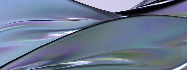 Uno sfondo di un'immagine elegante e moderna 3D Rendering con curve simili all'arte contemporanea sulla rifrazione di vetro color arcobaleno scuro. Illustrazione 3D di alta qualità - Foto, immagini
