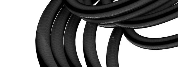 Ένα φόντο μιας κομψής και μοντέρνας τρισδιάστατης εικόνας ενός σκούρου γκρι μονωμένου καλωδίου από ανθρακονήματα με σταδιακό σχήμα δακτυλίου. Υψηλής ποιότητας τρισδιάστατη απεικόνιση - Φωτογραφία, εικόνα