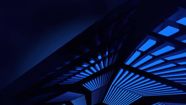 Uno sfondo di un'elegante e moderna immagine 3D Rendering in blu e nero con atmosfera ottagonale bacheca elettrica a LED. Illustrazione 3D di alta qualità - Foto, immagini