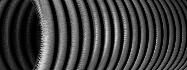 Yay benzeri koyu gri karbon fiber kablo yüksek çözünürlüklü 3D görüntülü Zarif ve Modern 3D görüntüleme arkaplanı - Fotoğraf, Görsel