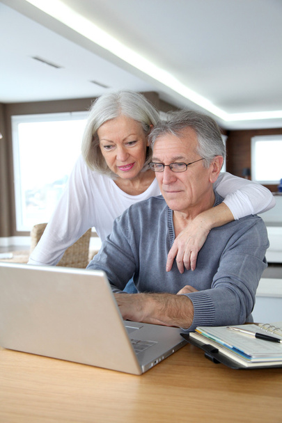 Senior couple making secured payment on internet - Fotoğraf, Görsel