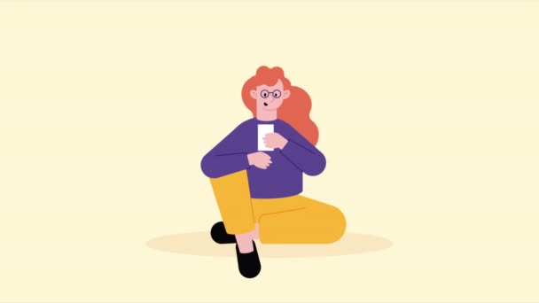vrouw met behulp van smartphone karakter animatie 4k video geanimeerd - Video