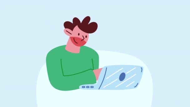 hombre usando el ordenador portátil animación 4k video animado - Imágenes, Vídeo