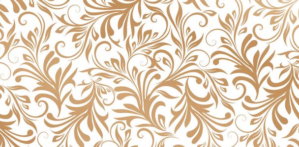 Векторная иллюстрация Бесшовный узор с золотым цветочным орнаментом на белом фоне для модных современных обоев или текстиля, обложки книг, цифровые интерфейсы, бумага шаблонов печатных форм - Вектор,изображение