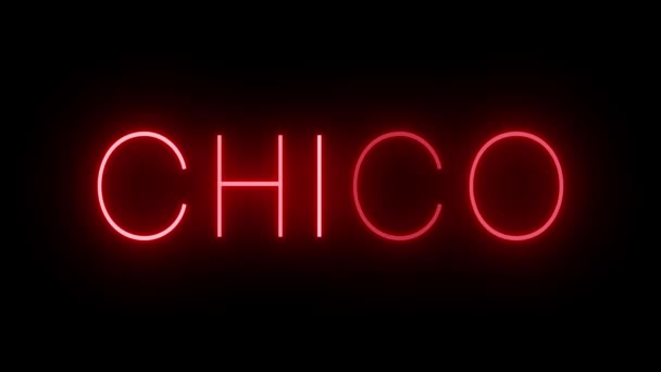 Κόκκινο τρεμοπαίζει και αναβοσβήνει animated νέον σημάδι για Chico - Πλάνα, βίντεο
