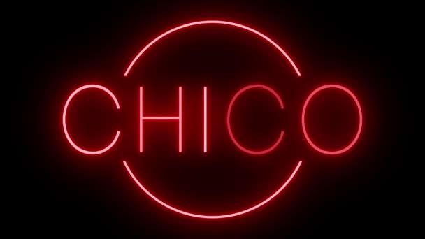 Punainen vilkkuu ja vilkkuu animoitu neon merkki Chico - Materiaali, video