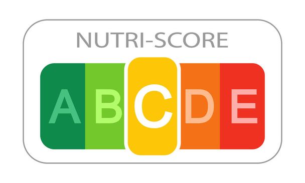 白い背景に分離されたCの分類の手紙が付いているNutriスコアのステッカー. ヨーロッパの製品評価システムで使用される食品コードの栄養品質. ベクトルフラットイラスト - ベクター画像