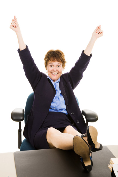 Businesswoman at desk - Overjoyed - 写真・画像