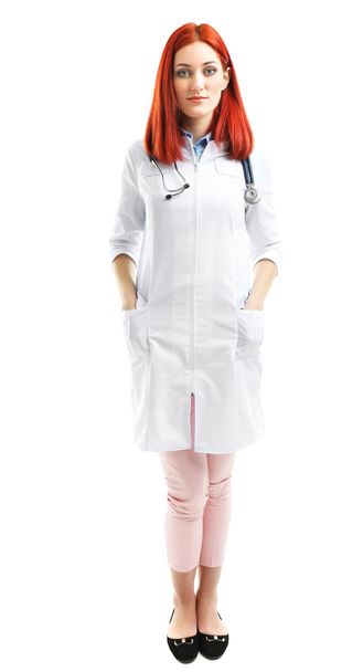 Young beautiful doctor isolated on white - Φωτογραφία, εικόνα