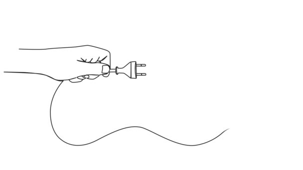 анимированный непрерывный рисунок одной линии рук, держащих удлинитель шнура, электрический штепсель и розеток - Кадры, видео