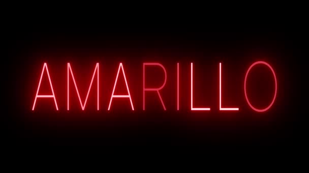 Punainen vilkkuu ja vilkkuu animoitu neon merkki kaupungin Amarillo - Materiaali, video
