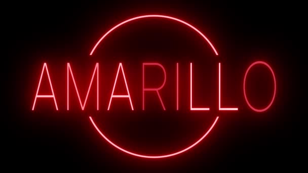 Kırmızı yanıp sönen ve yanıp sönen neon ışığı Amarillo şehri için - Video, Çekim