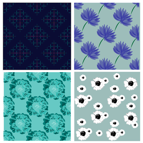 Seamless pattern collection with flowers and ornaments - Vetor, Imagem