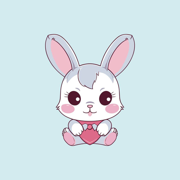 Sweet Kawaii Rabbit Cartoon Vector - Vektor, Bild