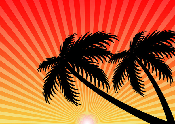 Summer holiday sunset and coconut tree - Вектор,изображение