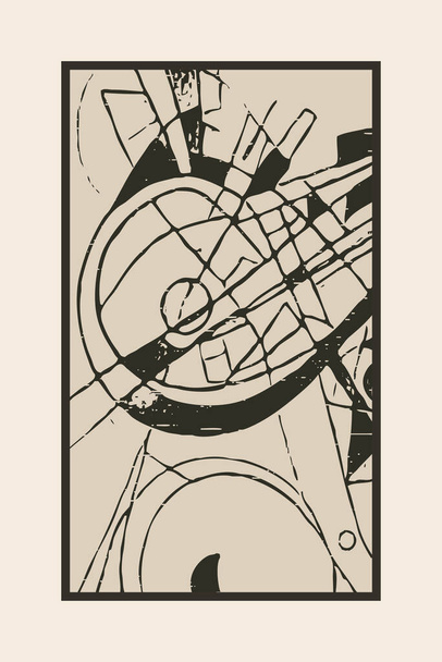 Abstraktes Plakat, inspiriert von Kandinsky. Dunkle Formen auf hellem Hintergrund.  - Foto, Bild